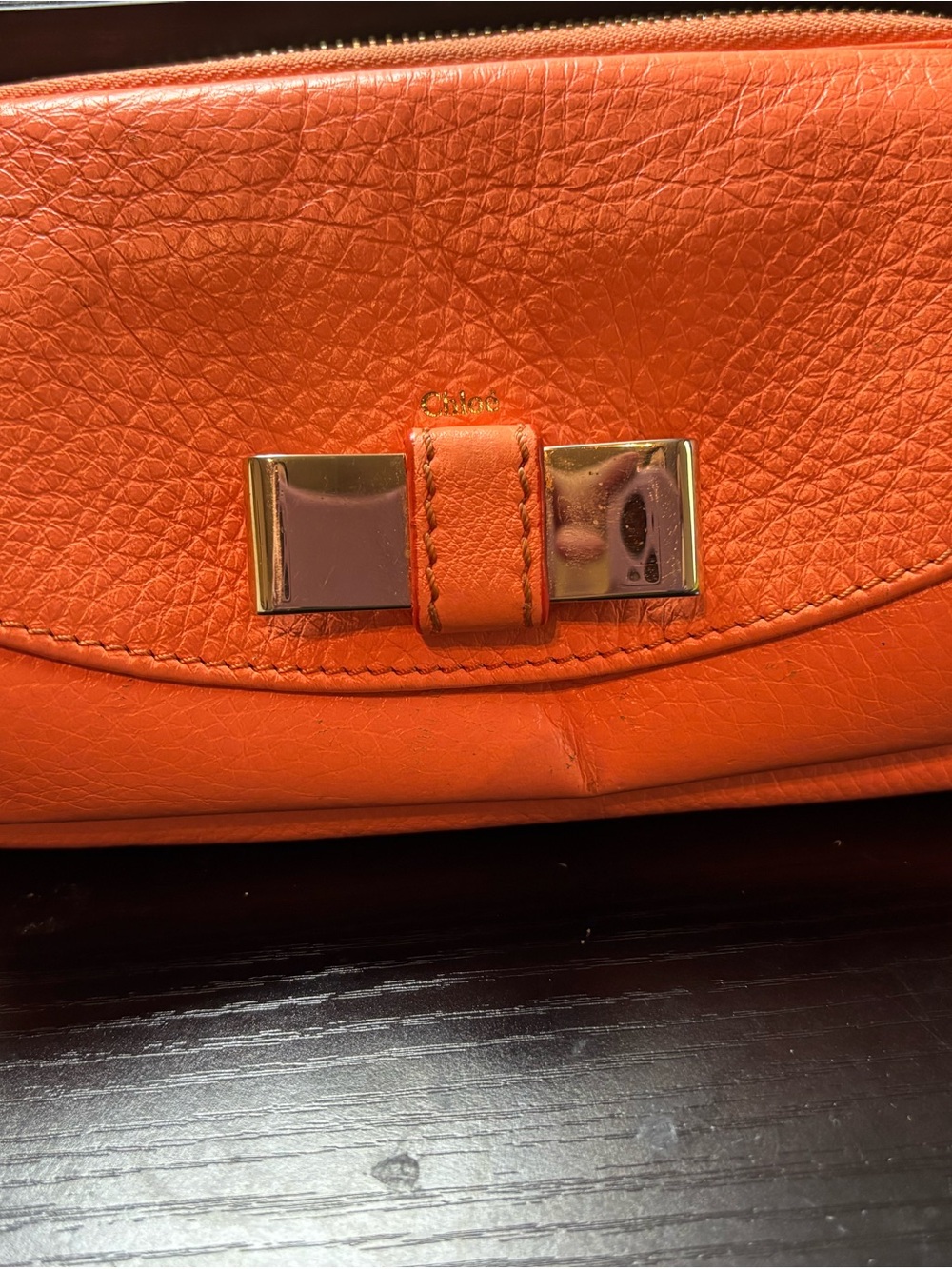 Authentic Chloé Lily Bow 2-Way Crossbody Bag – Vibrant Orange Pebbled Leather - Picture 2 of 12